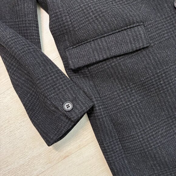 All Saints Black and Charcoal Wool Plaid Luxury Coat Size XXL - Picture 6 of 8